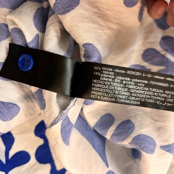 Zara Blue White Bold Print Tiered Swing Dress Sz M - Picture 8 of 11